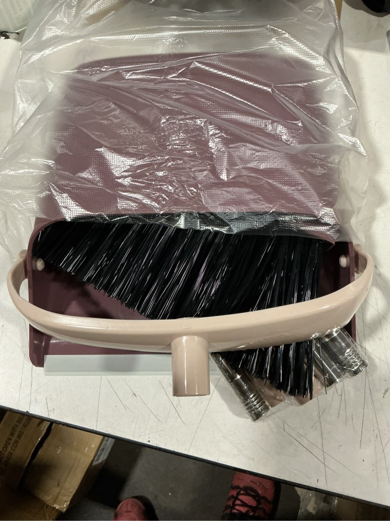 Condition photo showing As Is for bimzuc broom and dustpan set for home, 51" long handle dustpan & broom w/comb, purple cleaning kit
