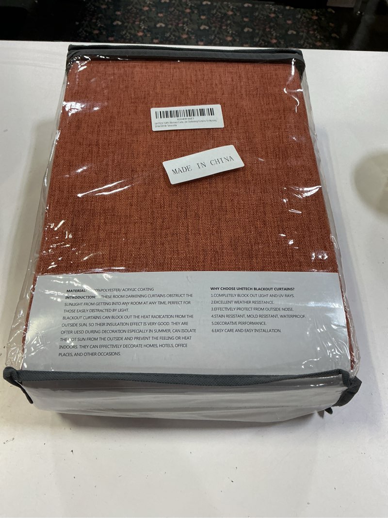 Condition photo showing New/Like New for UHITECH 100% Blackout Curtains for Farmhouse Bedroom Linen Blend 108 Inch Long Living Room Black Out Curtain Back Tab Outdoor Privacy Room Darkening Drapes for Nursery 50"W x 108"L (Pack of 2) Terracotta