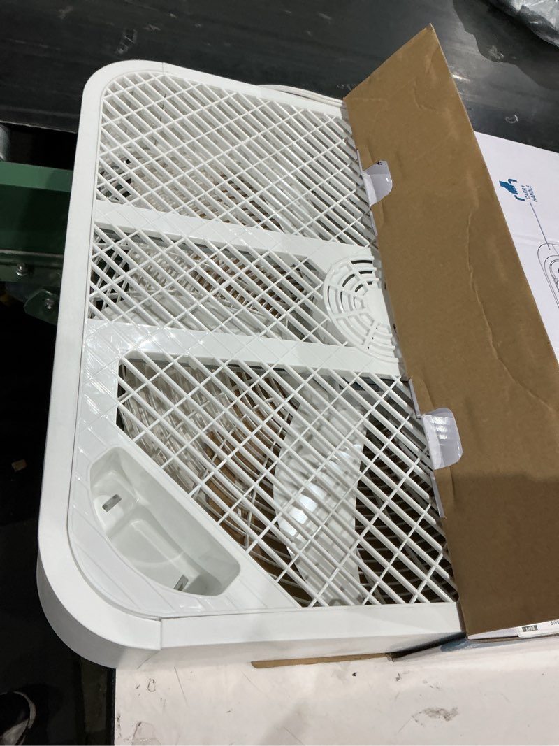 Condition photo showing As Is for utilitech 20-in 120-volt 3-speed high velocity indoor white box fan