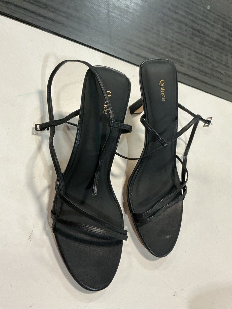 Condition photo showing Good Condition for italian leather 70mm strappy heel size 10 black 