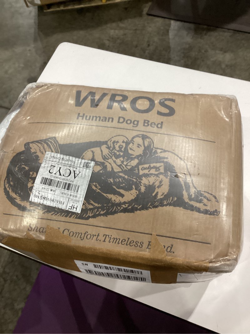 Condition photo showing Good Condition for human dog bed - 71"x45"x12" fits you & pets, washable faux fur, orthopedic, plump pillow, blanket, strap - grey 71.0"l x 45.0"w x 12.0"th grey