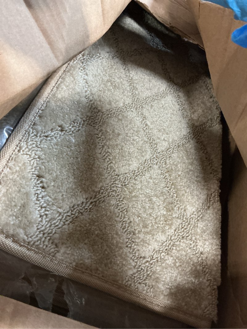Condition photo showing Good Condition for pure era bullnose carpet stair treads tape free non-slip indoor stair protectors pet friendly stair treads for wooden steps 9.5" x 30"(14 pieces, cream gray diamond trellis) cream gray diamond trellis 14 pieces with bullnose