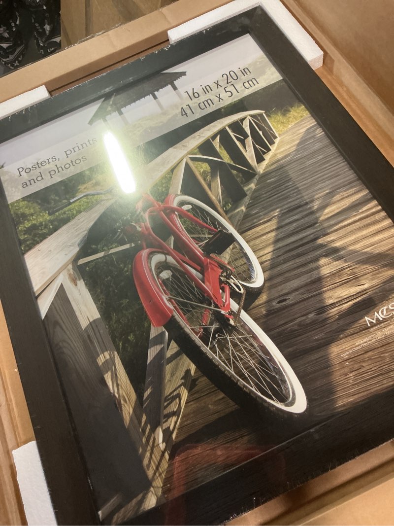Condition photo showing New/Like New for mcs museum poster frame 16x20 onyx, vertical & horizontal wall hanging large picture frame for photos, posters & art prints (1-pack) 1-pack 16 x 20 in onyx woodgrain