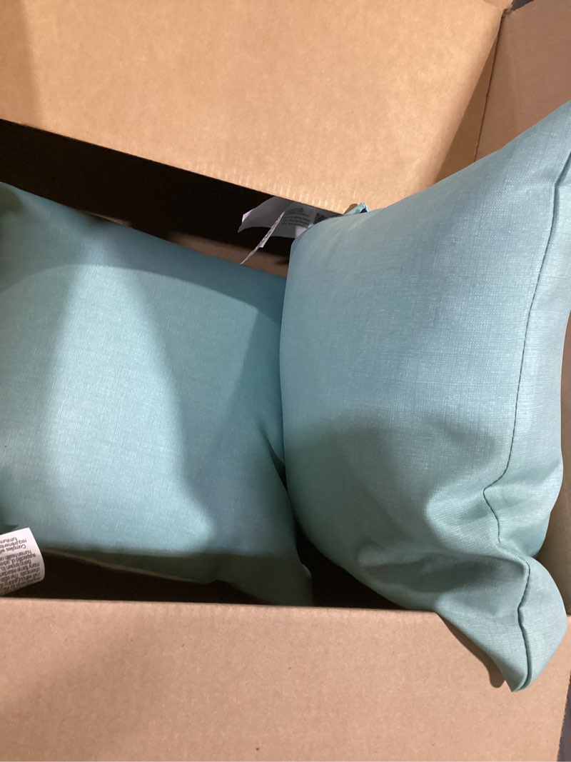 Condition photo showing Good Condition for arden outdoor toss pillow, 2 pack, 16 x 16, rain-proof, fade resistant aqua leala 16 x 16 aqua leala 2