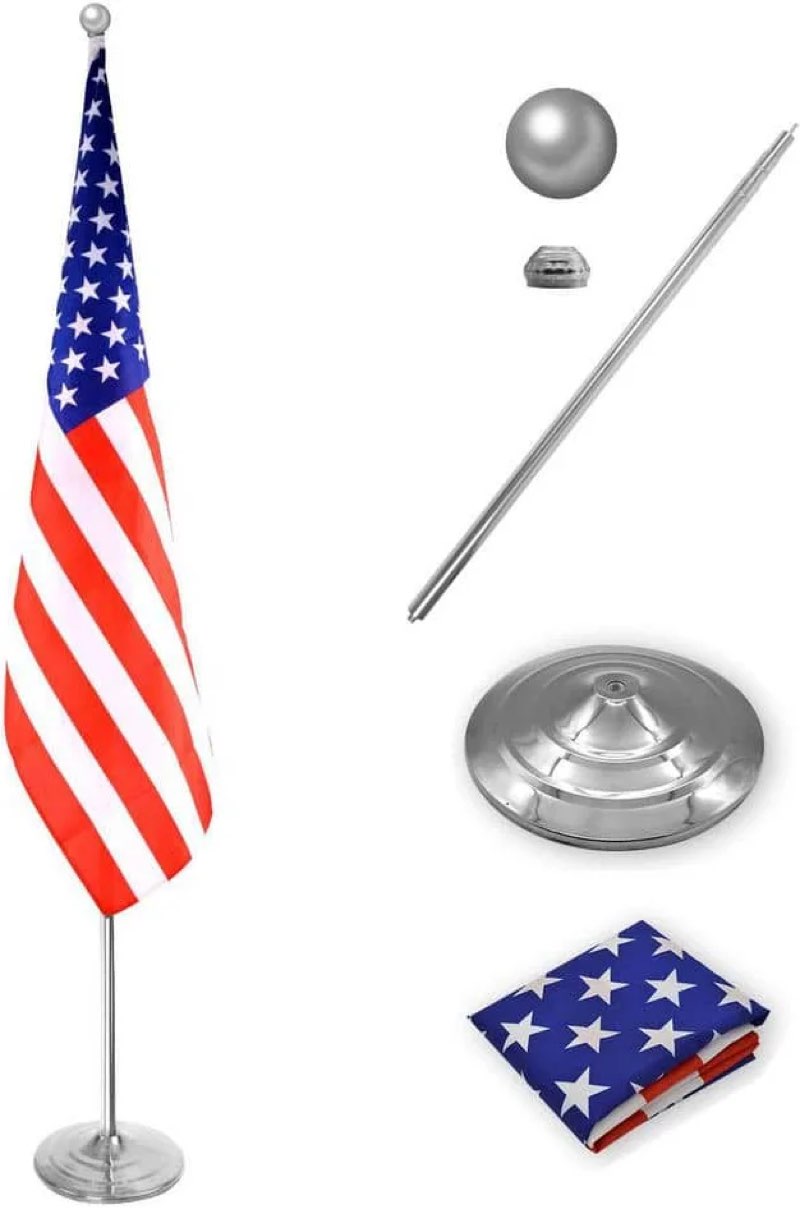 MOEPISY 6-8FT Flag Pole Kit with Weighted & Thickened Base, Aluminum Commercial Indoor Flagpole, Silver 1 Pack