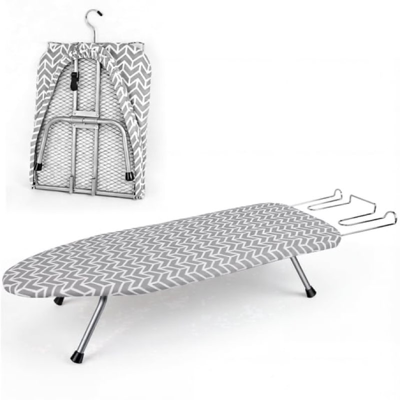 riousery tabletop ironing board, steel frame, foldable design with iron rest and hanging storage, compact for dorms & apartments, 30"x12"x7"