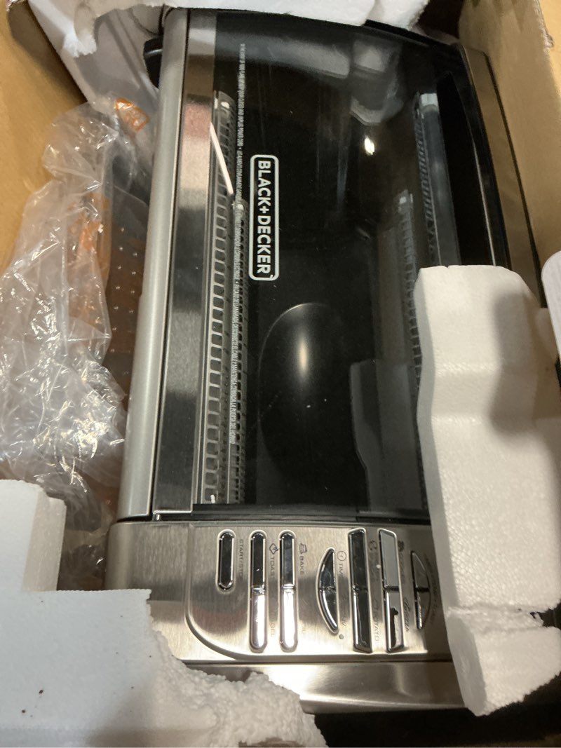 Condition photo showing As Is for Black+Decker Countertop Convection Toaster Oven, 8 One-touch Cooking Functions, Stainless Steel Dual Rack Positions