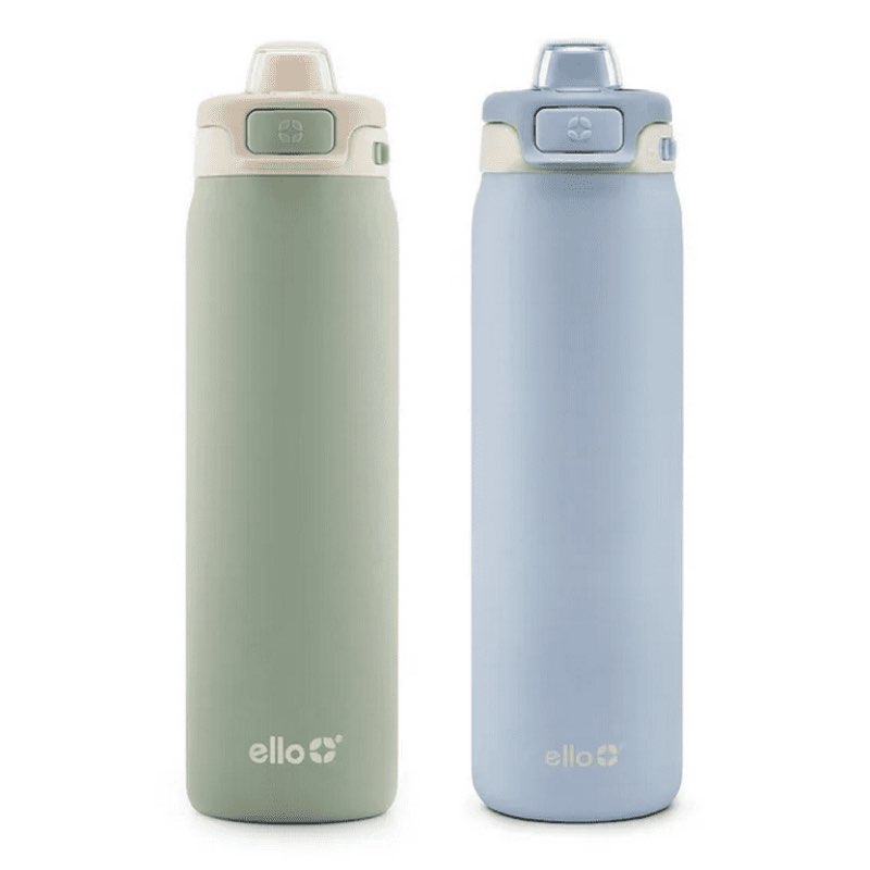 (1 piece) ello pop & fill 22oz. 2-pack stainless steel water bottle with leak proof locking lid, pistachio/blue dream