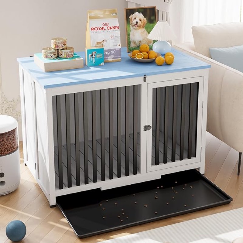 GarveeLife 39.5in Furniture Dog Crate, Large/Medium Dog Crate End Table, Solid Wood Portable Foldabl