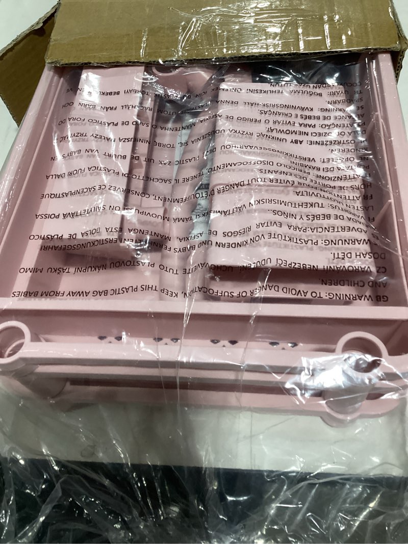 Condition photo showing New/Like New for REBECAT 3 Tier Rolling Utility Cart with Drawer,Storage Cart,Rolling Cart for Kitchen,Bathroom,Living Room,Storage Organizer with Iron Wheels?Pink Pink 3 Tier With Drawer