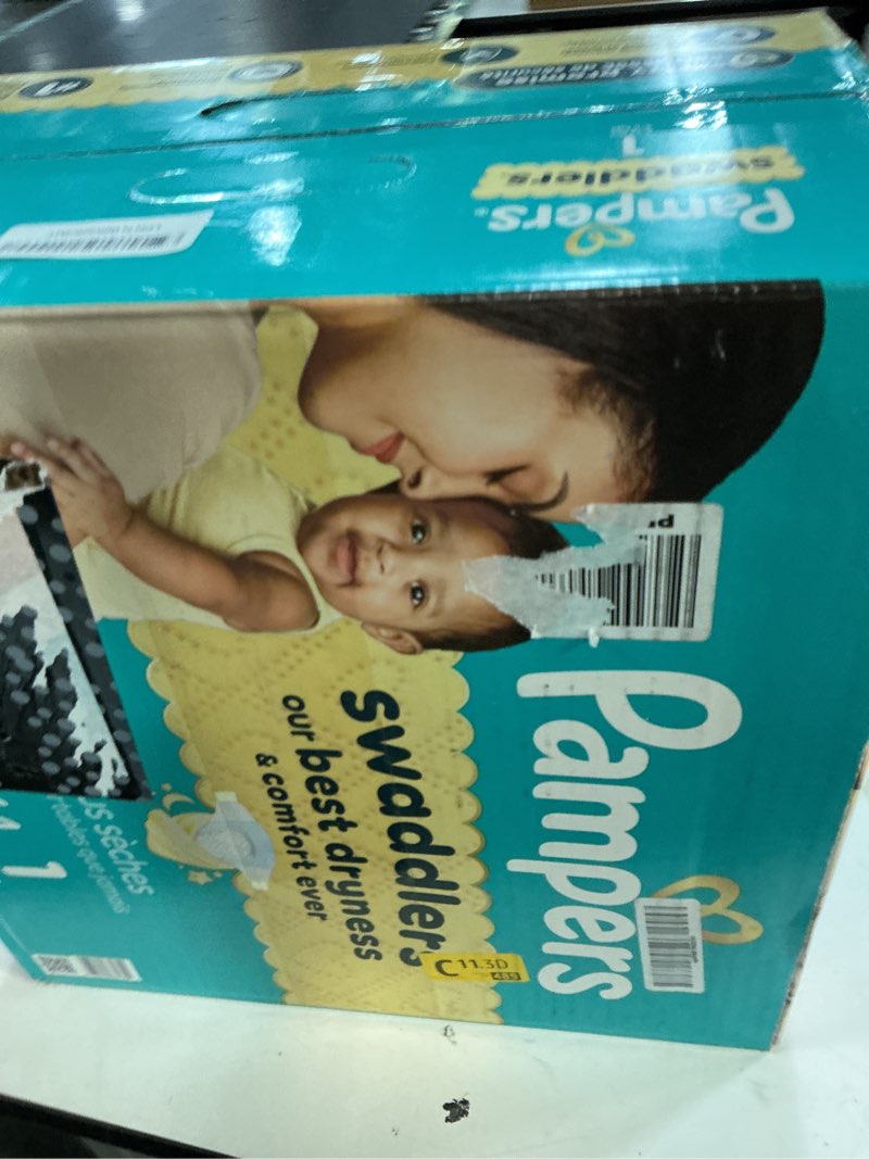 Condition photo showing New/Like New for pampers swaddlers diapers, size 1 (8-14 lbs), 164 count, absorbent, keeps baby dry and comfortable, skin safe disposable baby diaper size 1 164