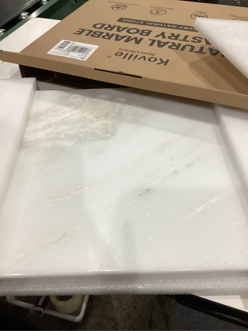Condition photo showing Good Condition for koville african natural marble cutting board for kitchen, 16x20inch extra large hand crafted marble slab for cheese, charcuterie, pastry board - wedding gift, house warming gift white marble-namib fantasy 20"l x 16"w