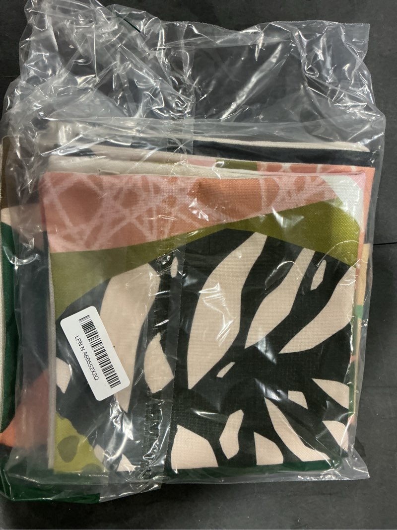 Condition photo showing New/Like New for Tropical Leaves Throw Pillow Covers Green Palm Tree Leaves Sun Hawaiian Monstera Plant 18x18 Set of 4 Linen Pillowcases for Outdoor Couch Sofa Bedroom Farmhouse Livingroom Garden Patio Car 18" x 18" (Pack of 4) Abstract 9