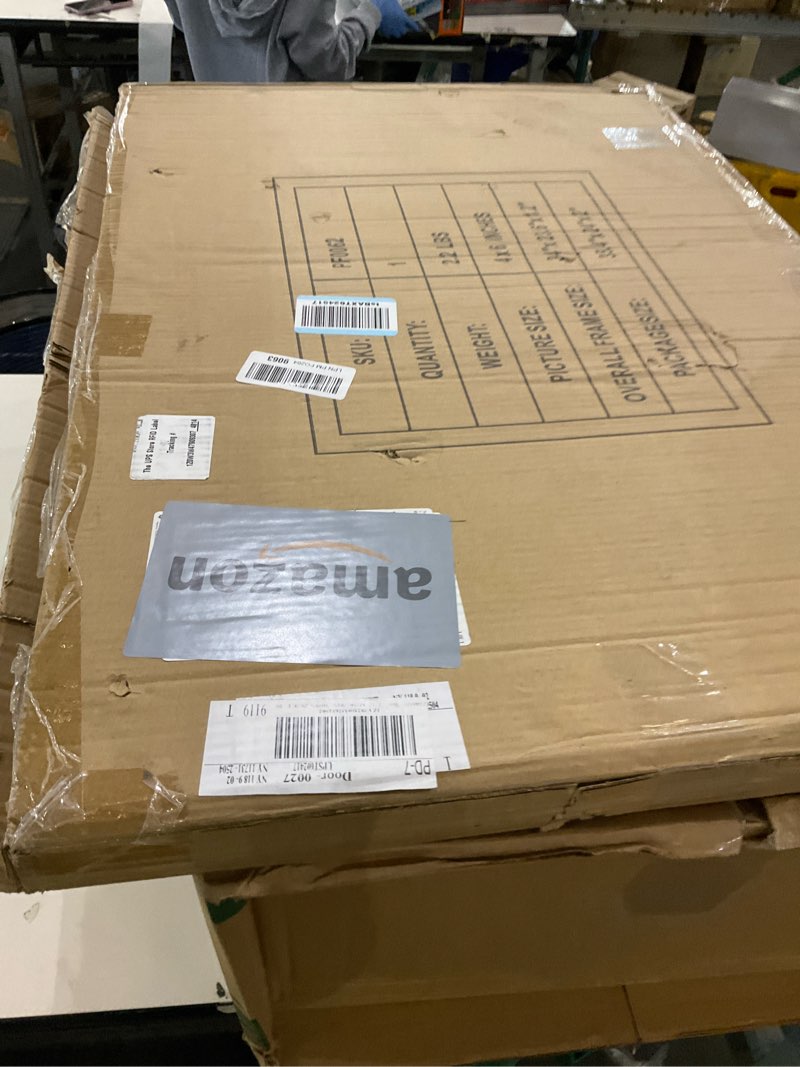 Condition photo showing As Is for J.M.Deco Collage Picture Frames for Wall 24 Slots, Large Photo Frame Gallery Puzzle Collage Wall Hanging for 4x6 Photo, Reunion Friends Family Memory - Black 24 Opening Black