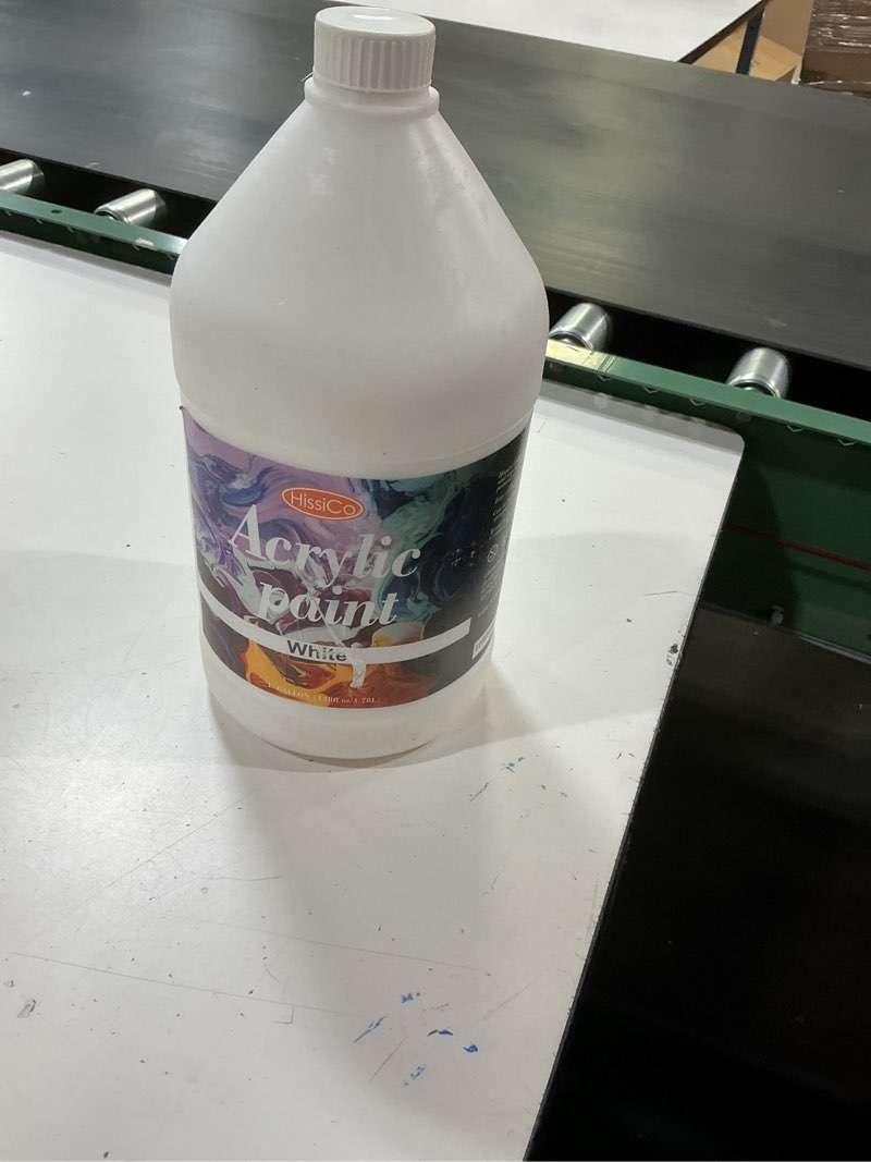 Condition photo showing New/Like New for hissico acrylic paint white color (128 oz/1 gallon), titanium white with rich pigment non toxic paint for kids students artists painters