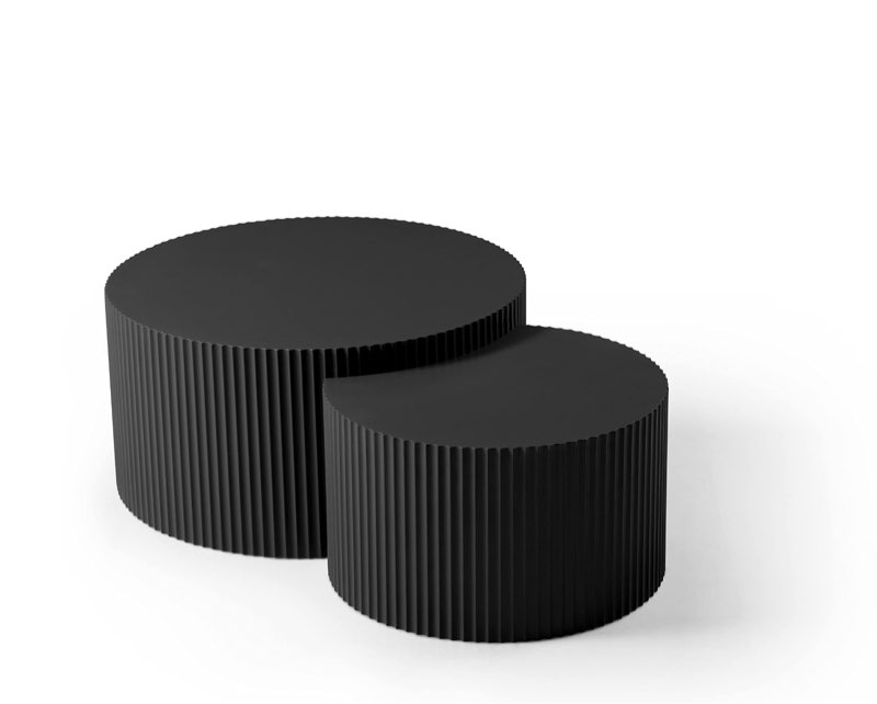 Nesting Table Set of 2, Modern Round and Half Moon Shape End Table, Saving Space for Living Room, Coffee Nook and Small Apartment, Black
