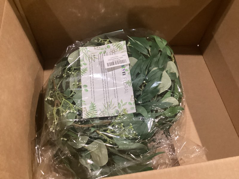 Condition photo showing Good Condition for fake greenery garlands artificial silver dollar eucalyptus garland in grey green and willow twigs garland intertwined together for rustic wedding arch swag doorways table runner decoration
