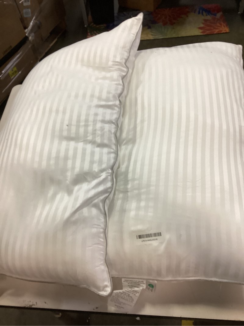 Condition photo showing As Is for Basic Beyond King Size Bed Pillow - 2 Pack Hotel Collection Super Soft Down Alternative Pillow for Sleeping, 20x36 Inches White King (Pack of 2)