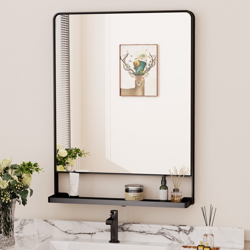 Tillymae Bathroom Vanity Mirror Metal Rectangle Wall Mirror Accent Mirror with Shelves