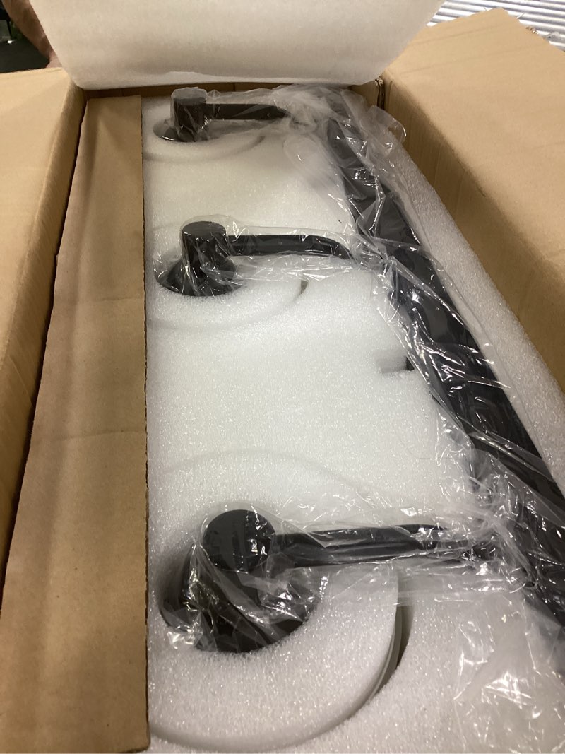 Condition photo showing New/Like New for Milk Glass Vanity Lights for Bathroom, 3 Light Matte Black Bathroom Light Fixtures Over Mirror, Ceramic E26 Sockets Wall Mounted Matte Black 3 Light