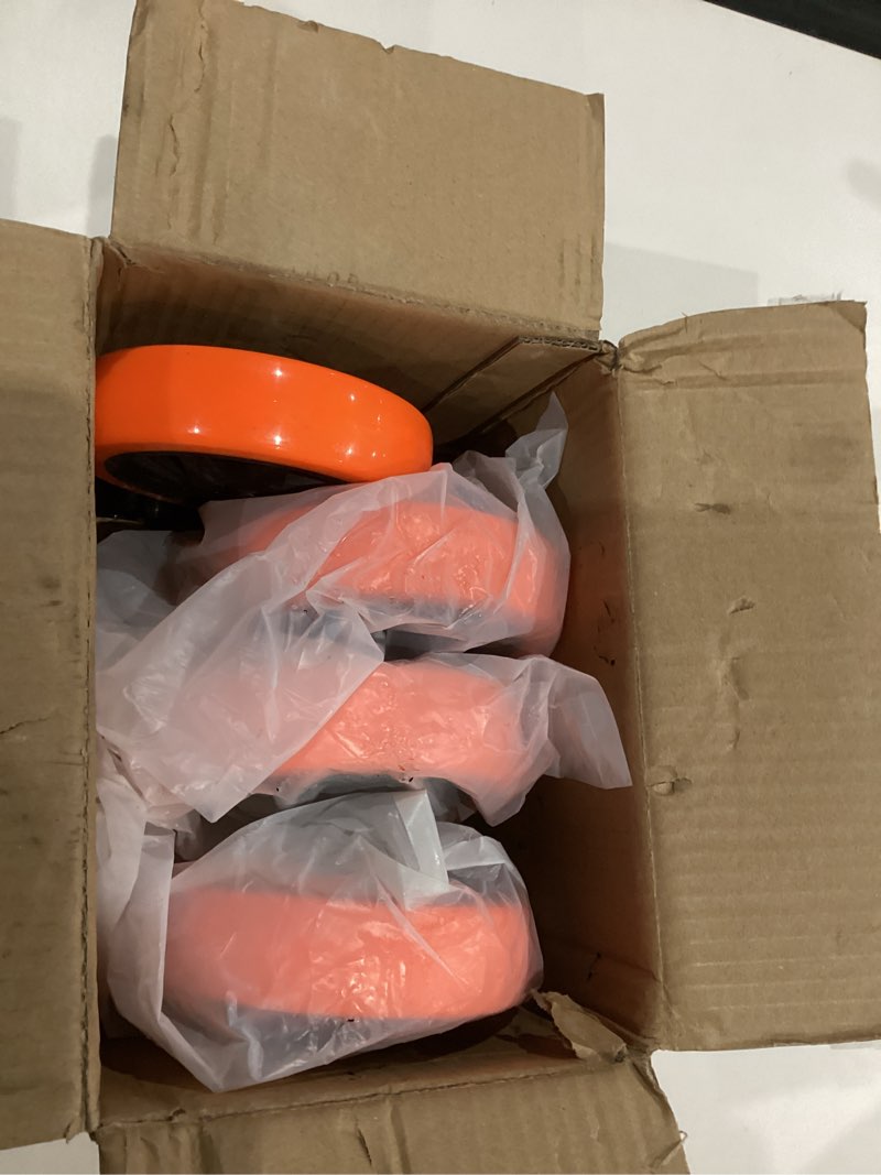Condition photo showing Good Condition for qncz caster wheels, 5 inch heavy duty casters set of 4, silent industrial casters load 2600lbs, swivel casters for furniture, workbench and cart wheels 5'' orange