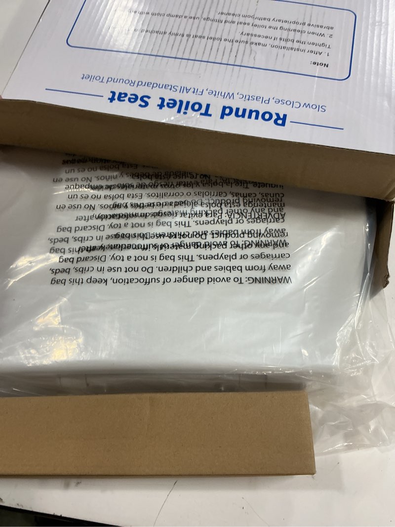 Condition photo showing New/Like New for toilet seat round with slow close hinges, four bumpers, two sets of parts, white toilet seat round, slow close, never loosen and easily remove, plastic, white round white - adult seat
