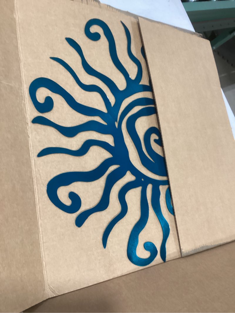 Condition photo showing Good Condition for riverside designs wacky sun metal wall art indoor/outdoor decor - 24" teal rust proof wall sculpture - made in usa - ideal for bedroom, garden, home, patio and farmhouse 24"l x 24"w teal