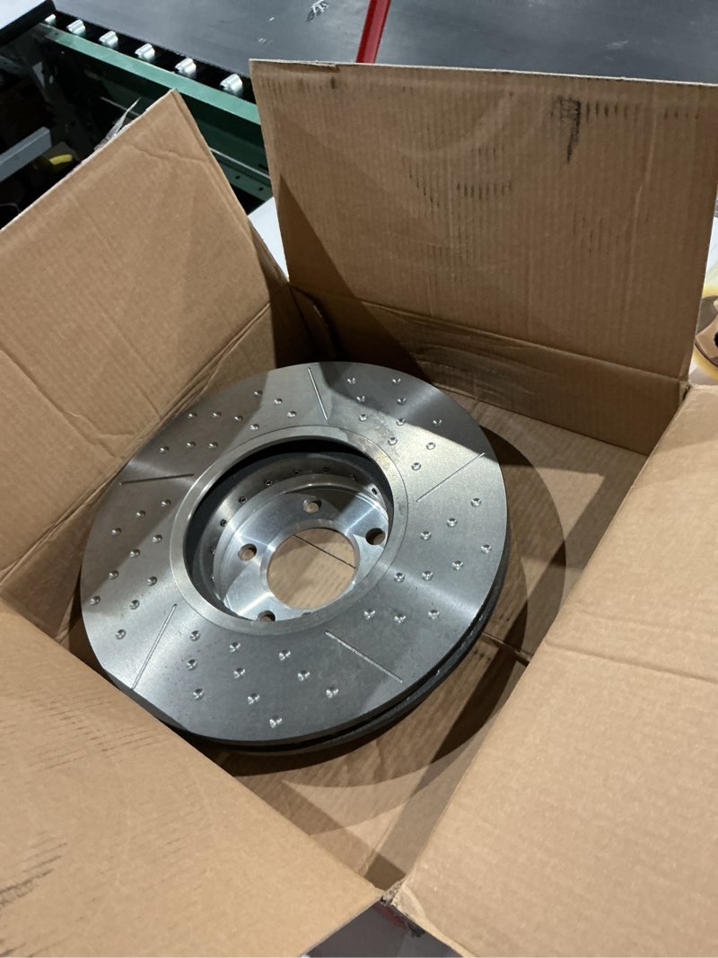 Condition photo showing As Is for brembo 09.c398.13 composite two piece uv coated pillar vented drilled + slotted front brake rotor bmw/bmw (brilliance) oe# 34106797602