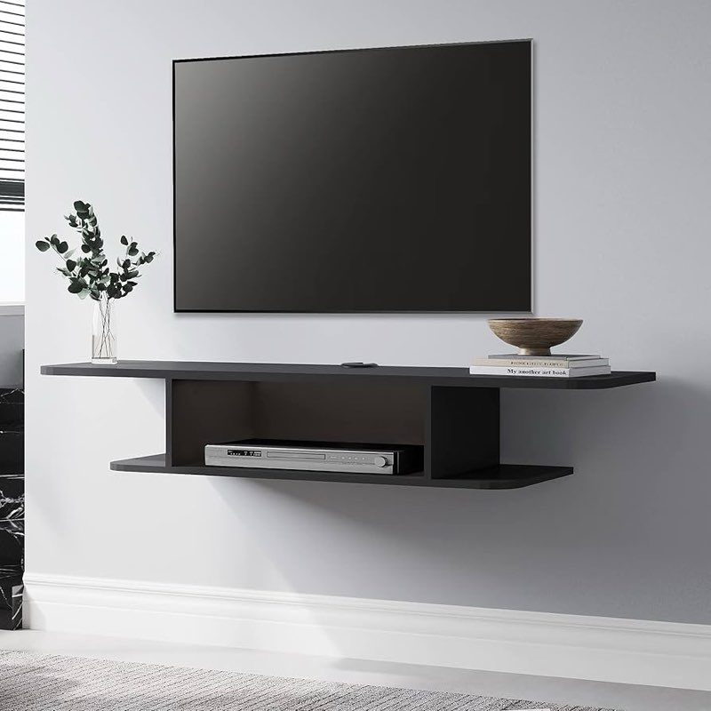 fitueyes floating tv stand wall mounted, floating entertainment shelf under tv for living room, black