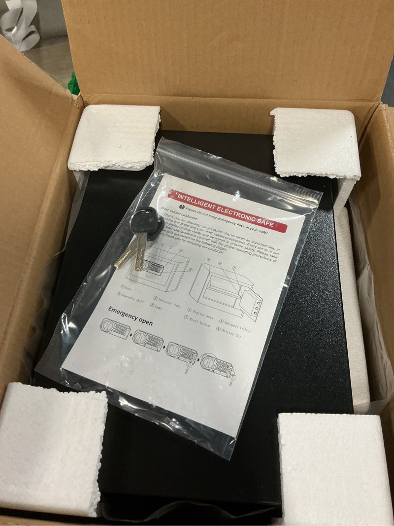 Condition photo showing New/Like New for 1.2 cub small fireproof safe for home, personal fire safe box with digital keypad key and removable shelf, small security box for money firearm medicine valuables 1.2 cuft