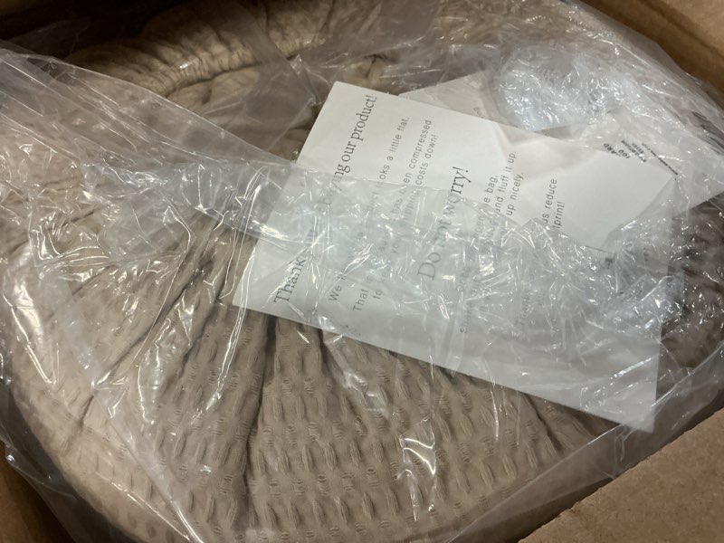 Condition photo showing New/Like New for levtex home cloud waffle king/cal king comforter set (106x94in) with 2 pillow shams (36x20in) - solid waffle cotton texture - taupe - 100% cotton king size comforter set - soft, pre-washed king/cal king comforter taupe