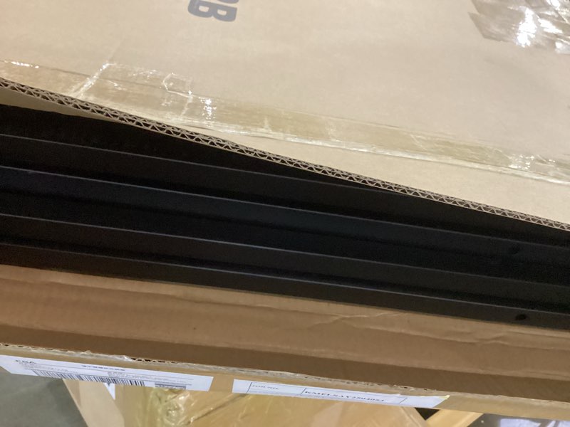 Condition photo showing As Is for 2 packs 3' x 6' grid wall panels standing wire grid, study display rack with t-base wheels freestanding gridwall panel tower for shows, black 2 pack 3' x 6'
