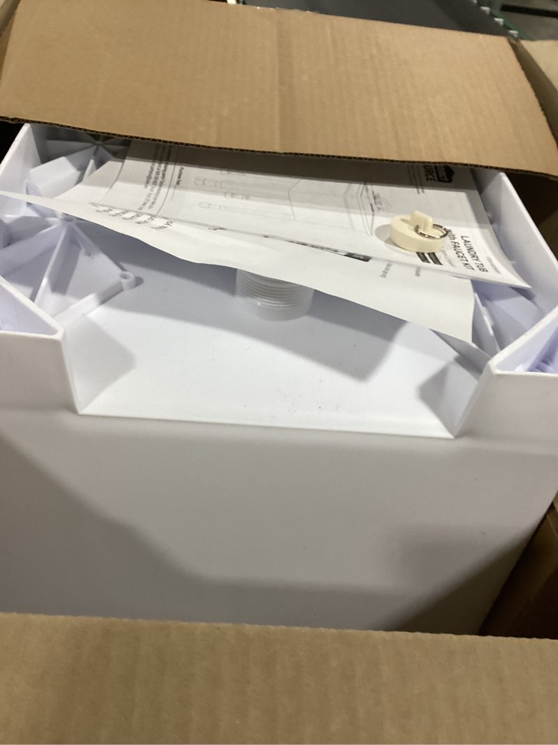 Condition photo showing As Is for Project Source 18-in x 24-in 1 -Basin White Freestanding Utility tub with Drain with Faucet