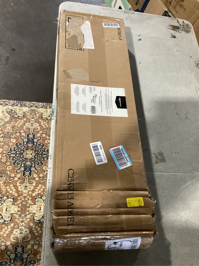 Condition photo showing As Is for Amazon Basics Metal Bed Frame, 9-Leg Support Base for Box Spring and Mattress, Tool-Free Easy Assembly, No Tools Required, Full Size, Black Black Full