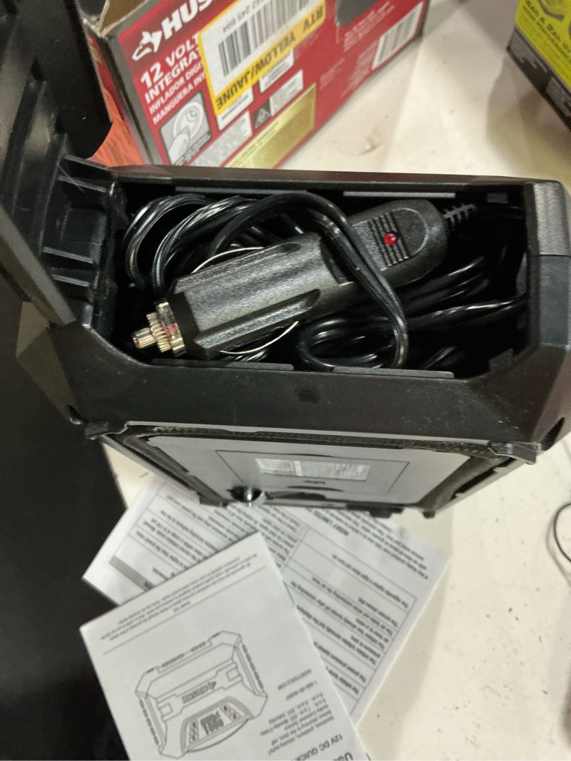 Condition photo showing New/Like New for husky 12-volt dc compact quick flow air compressor air pump inflator with digital pressure gauge, led light and auto shut off