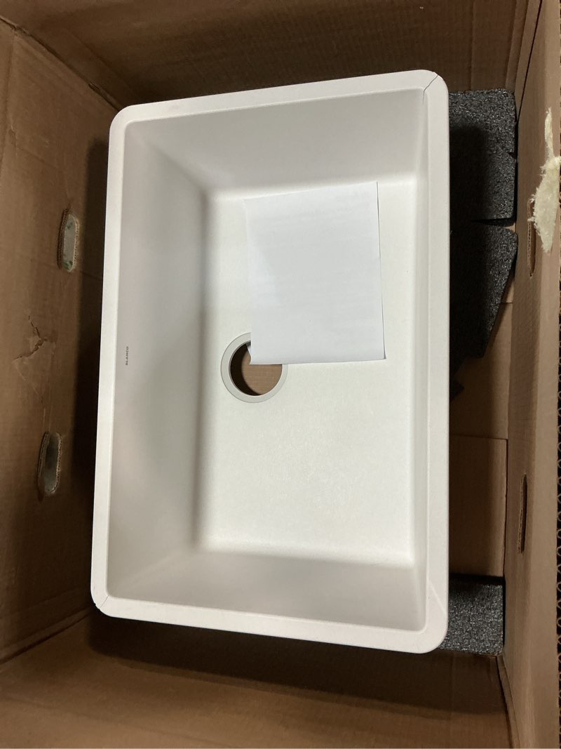 Condition photo showing As Is for BLANCO, White 522429 PRECIS SILGRANIT Single Bowl Undermount Kitchen Sink