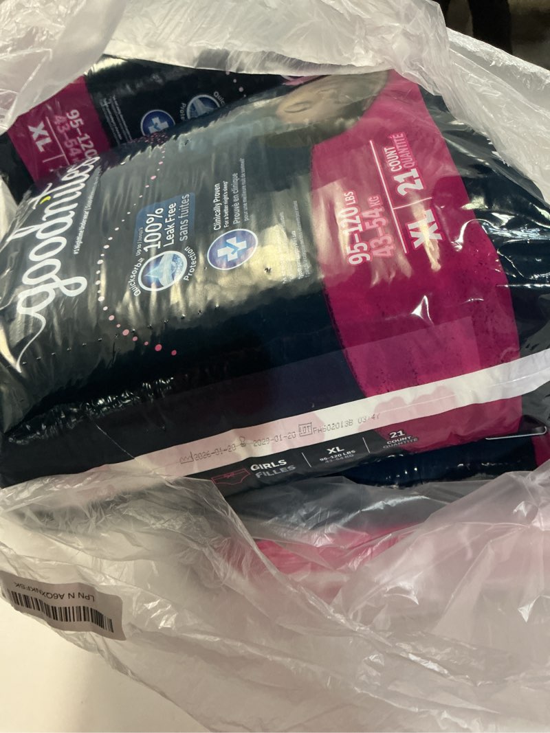 Condition photo showing New/Like New for Goodnites Girls' Nighttime Bedwetting Underwear, Size Extra Large (95-120 lbs), 63 Ct (3 Packs of 21), Packaging May Vary X-Large 63