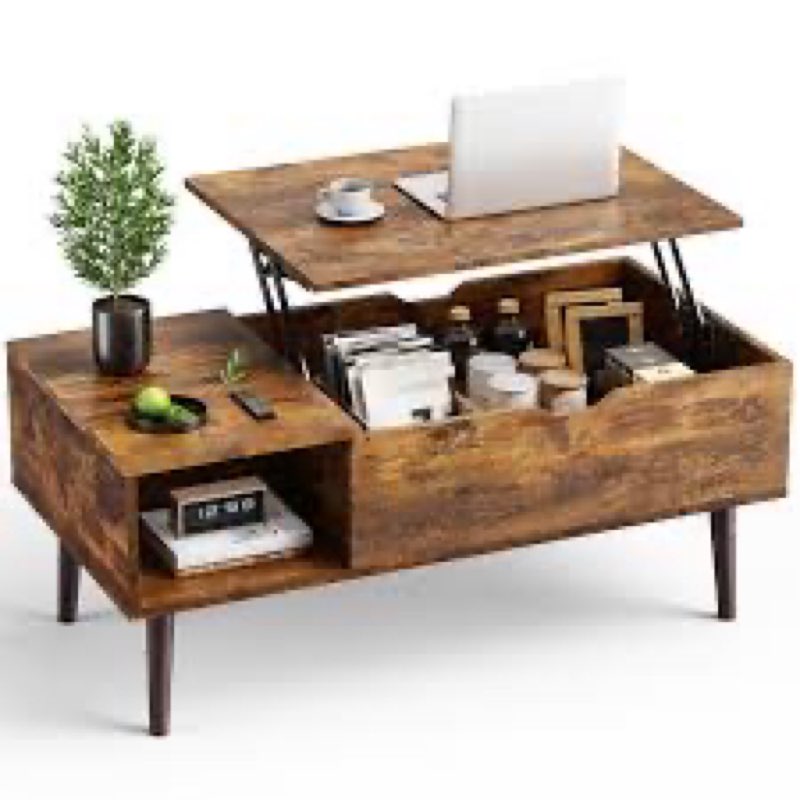 OLIXIS Wood Lift Top Coffee Table with Hidden Compartment and Large Storage Shelf, Lift Tabletop Din