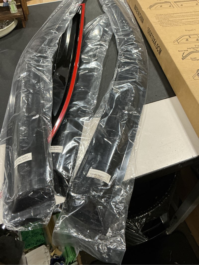 Condition photo showing Good Condition for in-channel rain guards for 2020-2026 toyota corolla sedan, window visor shields vent deflector shade wind dark smoke 2021 2022 2023 2024 20 21 22 23 24 25, tape-on outside-mount, 4pcs for 2020-2026 | toyota corolla | in-channel
