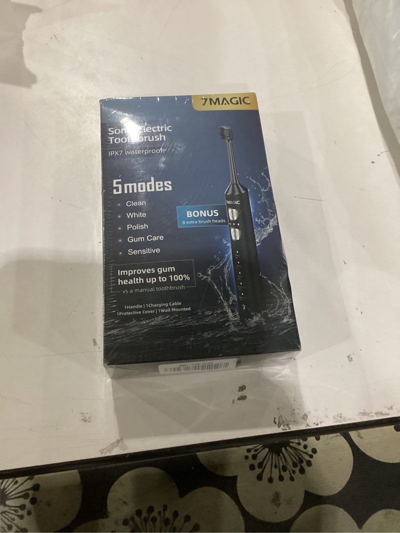 Condition photo showing New/Like New for 7MAGIC Sonic Electric Toothbrush for Adults and Kids - Up to 180 Days Runtime, 42000 VPM Powered Toothbrush, 5 Modes & 3 Intensities for Sensitive Teeth & Braces, Includes 8 Brush Heads, Black