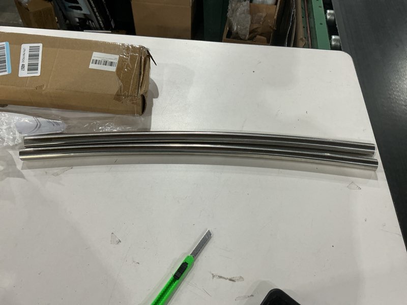 Condition photo showing As Is for Adjustable 30-45 inches Curved Shower Curtain Rod, Premium Stainless Steel Rustproof Shower Rod for Bathroom, Need to Drill, Silver Silver 30-45 inches