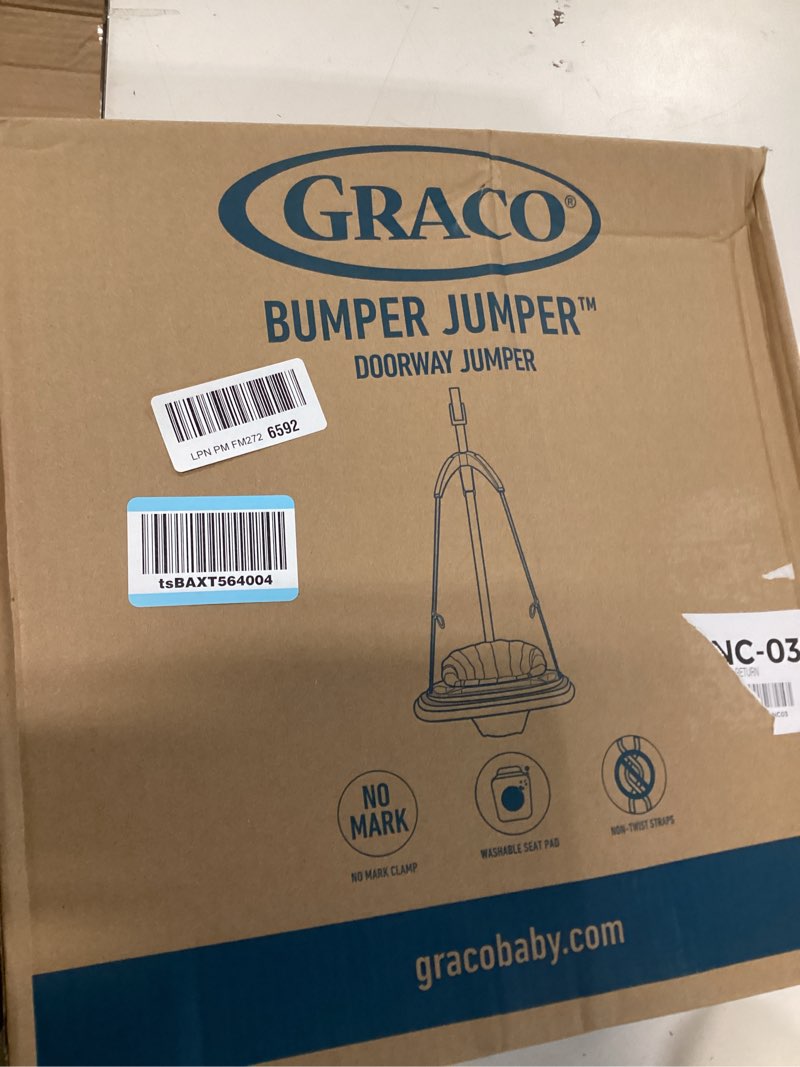 Condition photo showing item condition for Graco Bumper Doorway Jumper for Baby, Bounce Seat with Machine Washable Pad, Adjustable Height Baby Jumper, Play Tray for Toys, Caravan