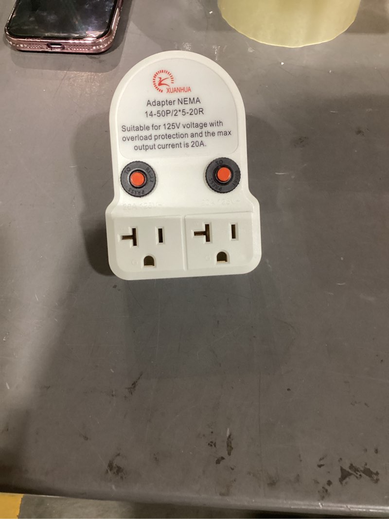 Condition photo showing New/Like New for 50 amp to 20 amp 110v rv distribution adapter compatible with nema 14-50p to 2x 5-20r/ 5-15r 4 prong rv generator to 3 prong household outlet with 20 amp circuit breaker
