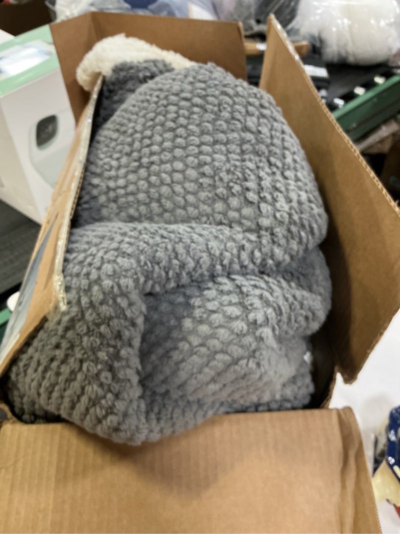 Condition photo showing As Is for 3D Jacquard Design Comforter Set, Ultra-Soft Warm Queen Size Sherpa Fur Plush 3-Pieces Sets Luxury Cozy Bedding with 2 Pillowcases (90"x90", Grey) Grey Queen(90"x90")