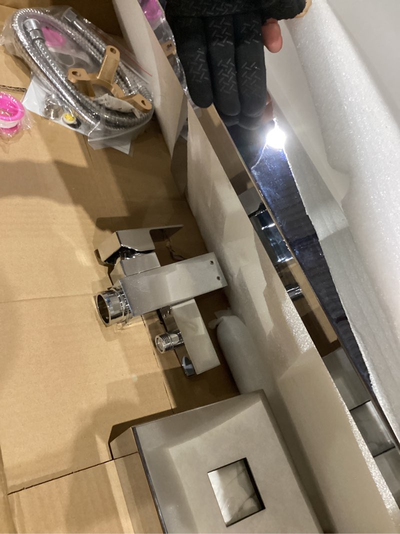 Condition photo showing Good Condition for rumose polished chrome bathtub filler freestanding tub filler floor mount tub faucet waterfall bathtub faucet with cupc certified high flow brass bath shower faucets with handheld sprayer
