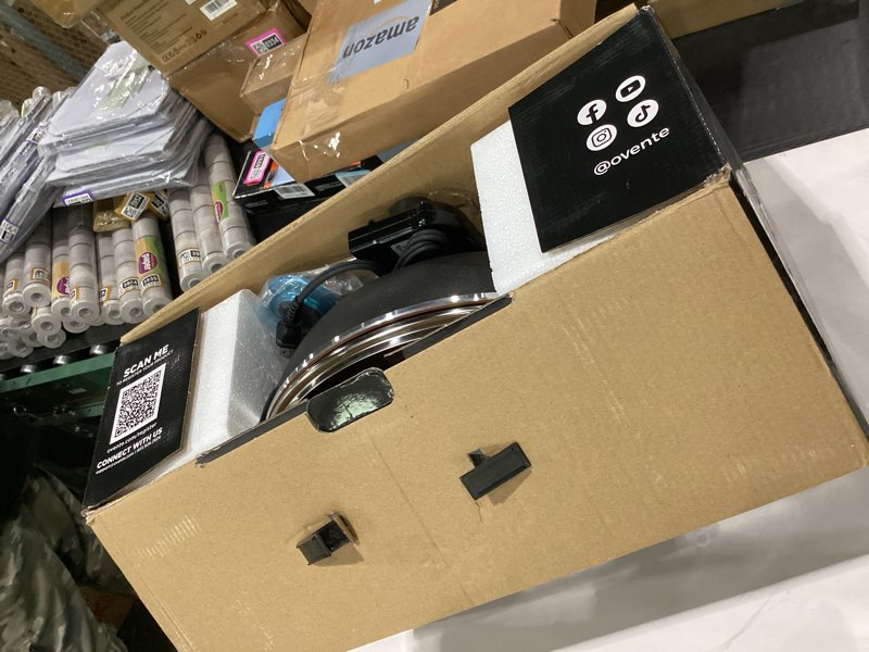 Condition photo showing Good Condition for ovente electric wok with nonstick coating, 13 inch family-sized skillet, 1400w power, adjustable temperature, tempered glass lid, cool touch handles and easy to clean frying surface, copper sk3113co 13 inch - copper