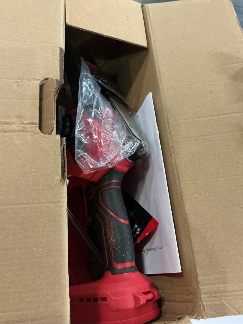 Condition photo showing As Is for mini chainsaw for milwaukee 18v battery, auto-oiler, 8-inch and 6-inch 2-in-1 brushless cordless pruning chainsaw, 750w chain saw 4000rpm for wood cutting, tree trimming (no battery) (red)