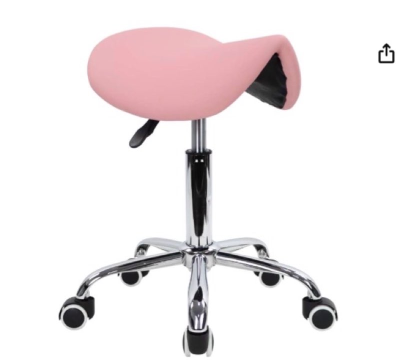 KKTONER Rolling Saddle Stool PU Leather Swivel Adjustable Rolling Stool with Wheels Salon Chair (Pink)