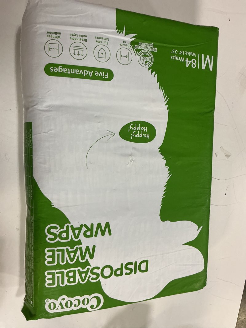 Condition photo showing New/Like New for cocoyo disposable male dog wraps, medium size, 84 count, super absorbent, breathable, wetness indicator