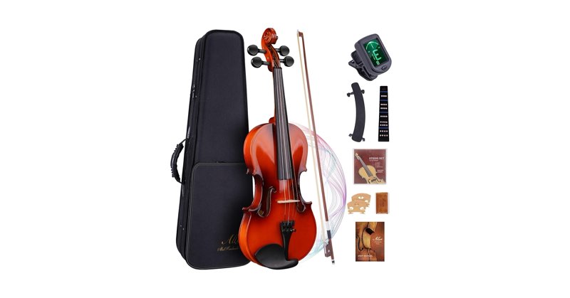 Allset 4/4 Full Size Acoustic Violin Kit for Beginners | Solid Wood Handmade Violin with Hard Case, Bow, Rosin, Shoulder Rest, Tuner & Extra Strings
